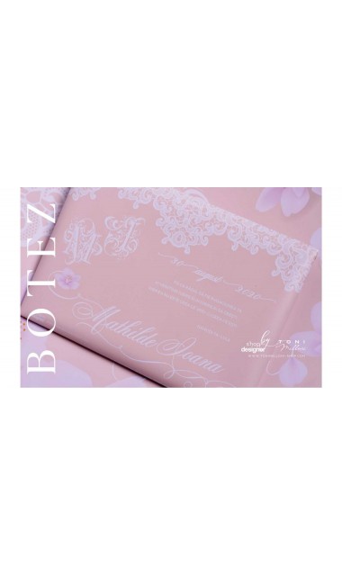 Trusou de botez somon cu alb cu broderie sand pentru fetite Elegant Monogram Peach 16